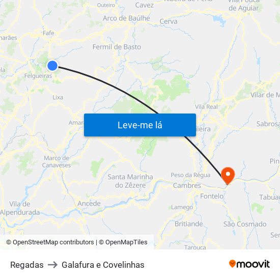 Regadas to Galafura e Covelinhas map