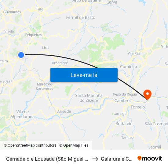 Cernadelo e Lousada (São Miguel e Santa Margarida) to Galafura e Covelinhas map