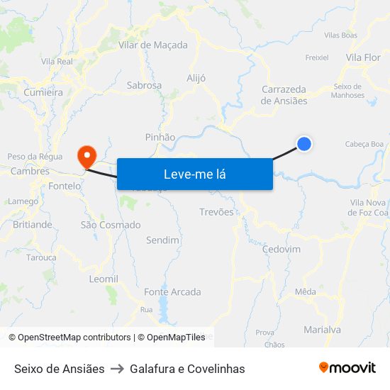 Seixo de Ansiães to Galafura e Covelinhas map