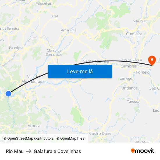 Rio Mau to Galafura e Covelinhas map