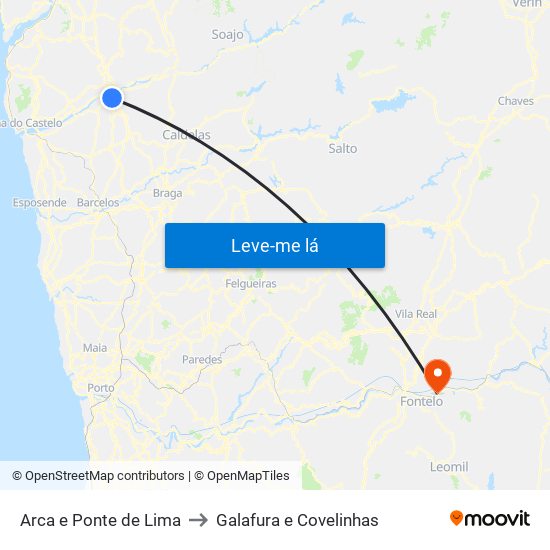 Arca e Ponte de Lima to Galafura e Covelinhas map