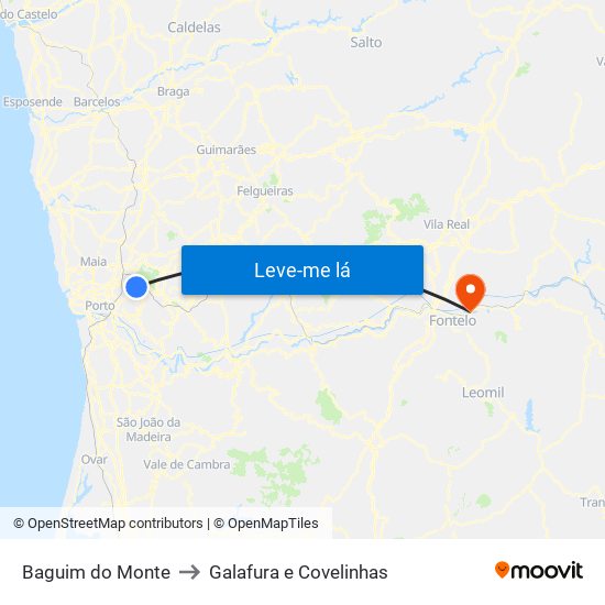 Baguim do Monte to Galafura e Covelinhas map