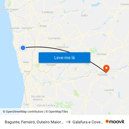 Bagunte, Ferreiró, Outeiro Maior e Parada to Galafura e Covelinhas map