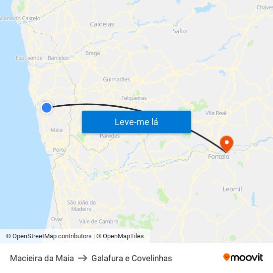 Macieira da Maia to Galafura e Covelinhas map