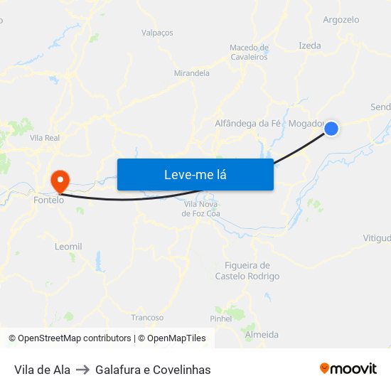Vila de Ala to Galafura e Covelinhas map