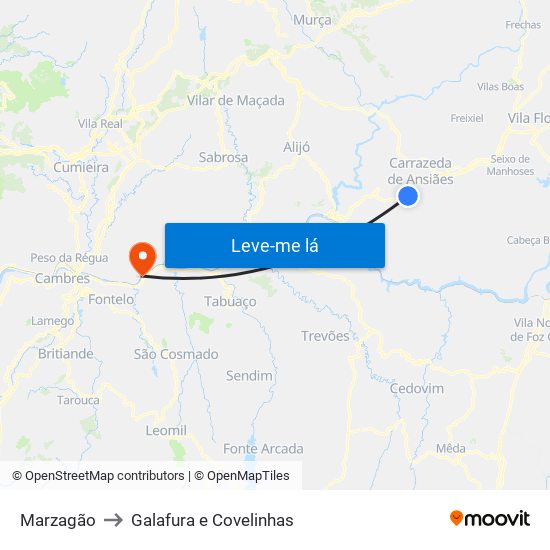 Marzagão to Galafura e Covelinhas map