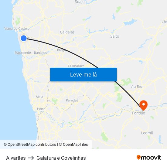 Alvarães to Galafura e Covelinhas map