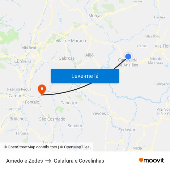 Amedo e Zedes to Galafura e Covelinhas map