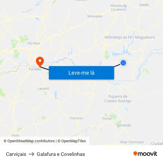 Carviçais to Galafura e Covelinhas map