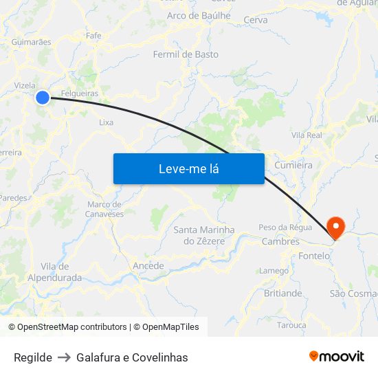 Regilde to Galafura e Covelinhas map