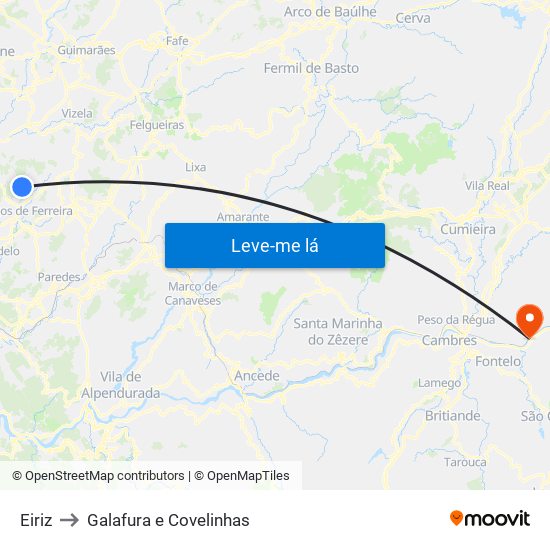 Eiriz to Galafura e Covelinhas map