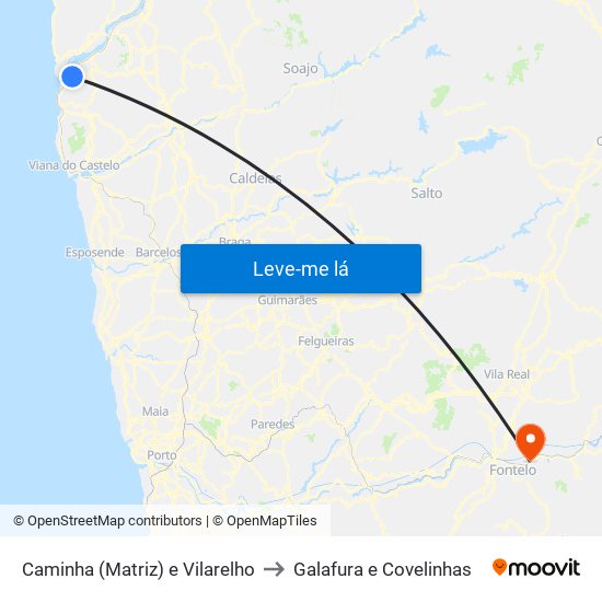 Caminha (Matriz) e Vilarelho to Galafura e Covelinhas map