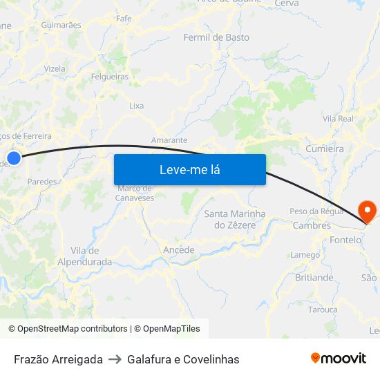 Frazão Arreigada to Galafura e Covelinhas map