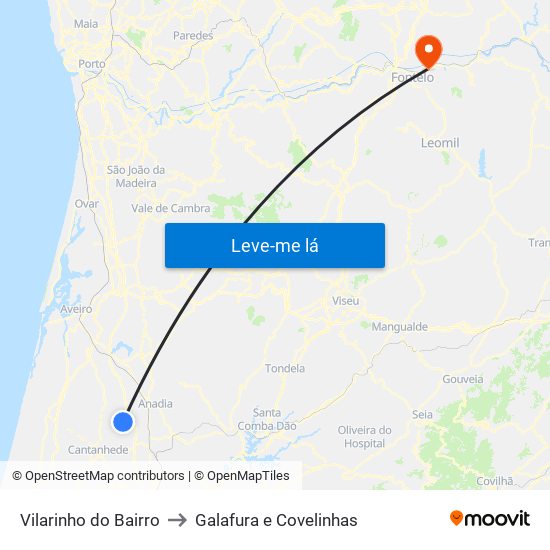 Vilarinho do Bairro to Galafura e Covelinhas map