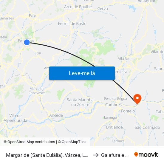 Margaride (Santa Eulália), Várzea, Lagares, Varziela e Moure to Galafura e Covelinhas map