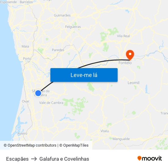 Escapães to Galafura e Covelinhas map