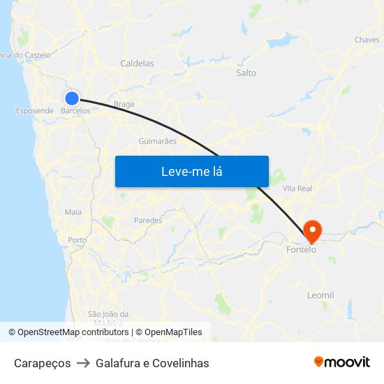 Carapeços to Galafura e Covelinhas map