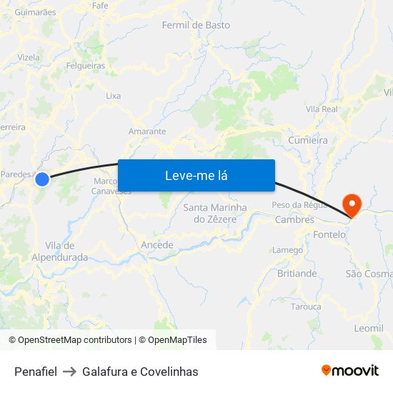 Penafiel to Galafura e Covelinhas map