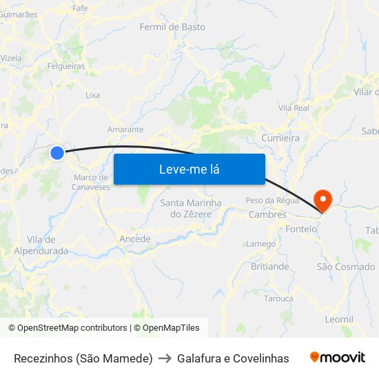 Recezinhos (São Mamede) to Galafura e Covelinhas map