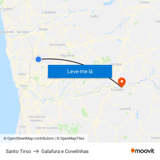 Santo Tirso to Galafura e Covelinhas map