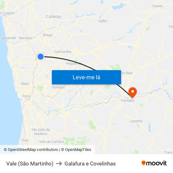 Vale (São Martinho) to Galafura e Covelinhas map