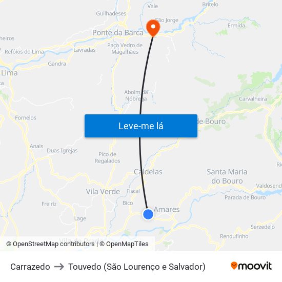 Carrazedo to Touvedo (São Lourenço e Salvador) map