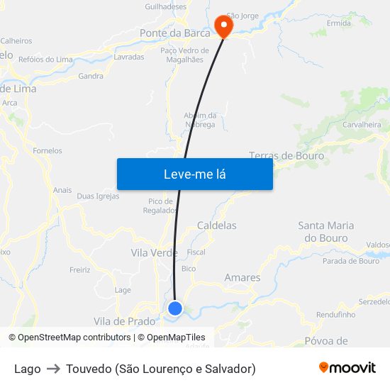Lago to Touvedo (São Lourenço e Salvador) map