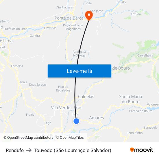 Rendufe to Touvedo (São Lourenço e Salvador) map