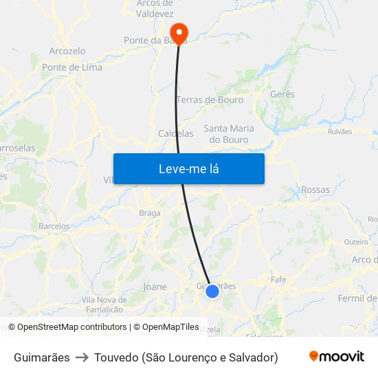 Guimarães to Touvedo (São Lourenço e Salvador) map