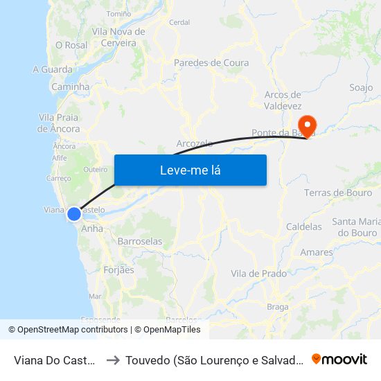 Viana Do Castelo to Touvedo (São Lourenço e Salvador) map