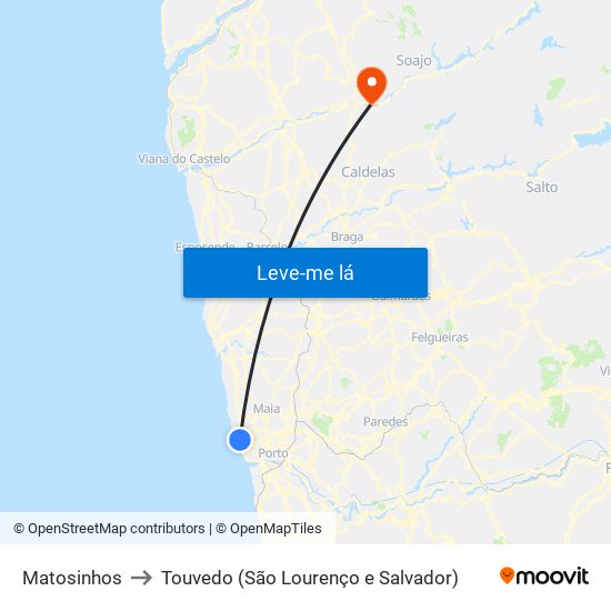 Matosinhos to Touvedo (São Lourenço e Salvador) map