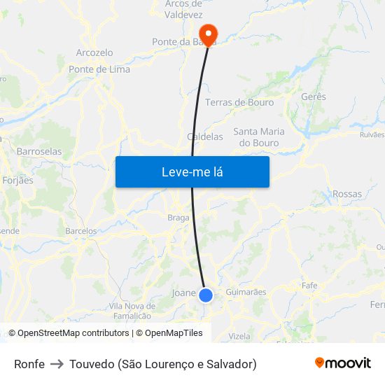 Ronfe to Touvedo (São Lourenço e Salvador) map