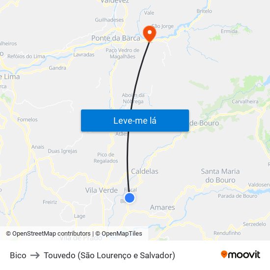 Bico to Touvedo (São Lourenço e Salvador) map