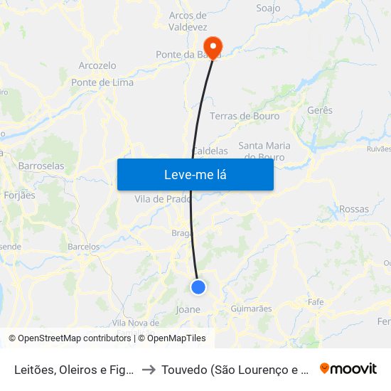 Leitões, Oleiros e Figueiredo to Touvedo (São Lourenço e Salvador) map