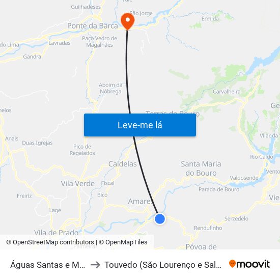 Águas Santas e Moure to Touvedo (São Lourenço e Salvador) map