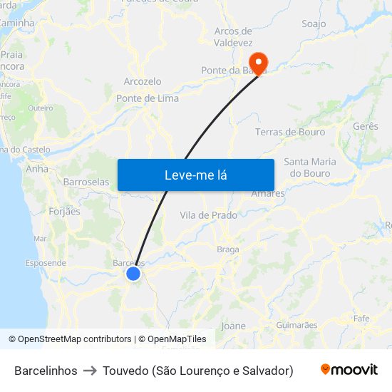 Barcelinhos to Touvedo (São Lourenço e Salvador) map