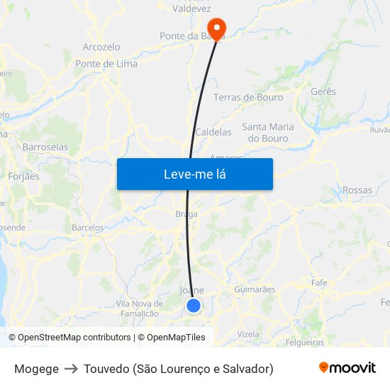 Mogege to Touvedo (São Lourenço e Salvador) map