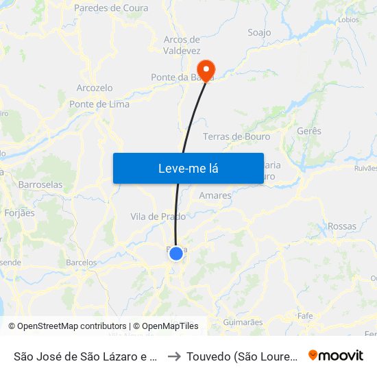 São José de São Lázaro e São João do Souto to Touvedo (São Lourenço e Salvador) map