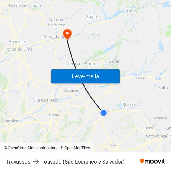 Travassos to Touvedo (São Lourenço e Salvador) map