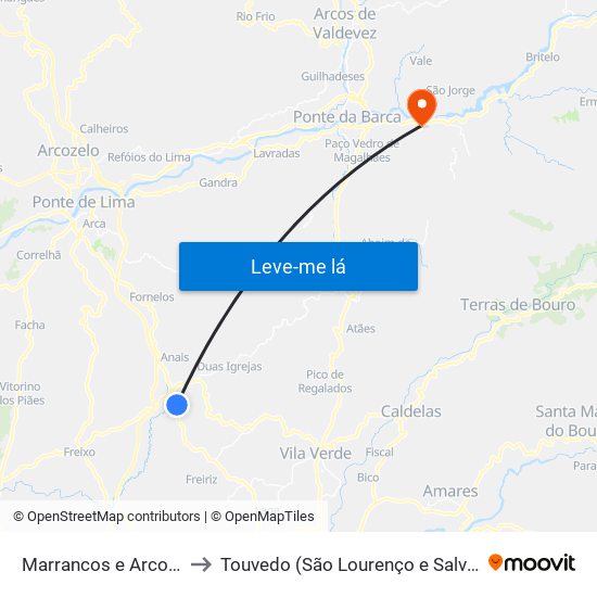 Marrancos e Arcozelo to Touvedo (São Lourenço e Salvador) map