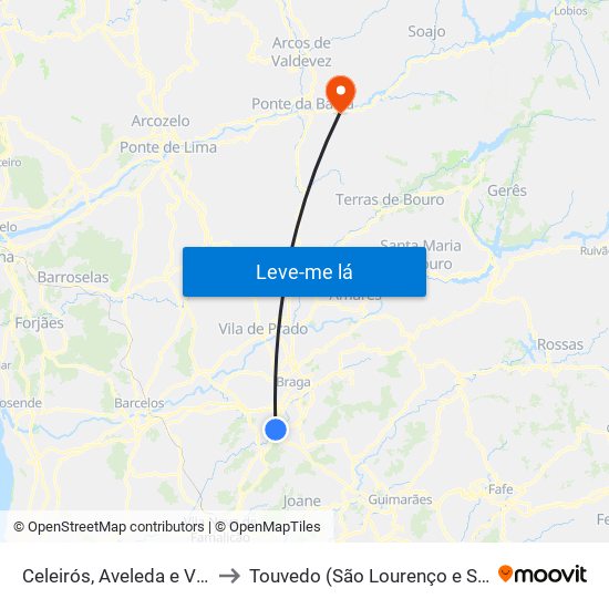 Celeirós, Aveleda e Vimieiro to Touvedo (São Lourenço e Salvador) map