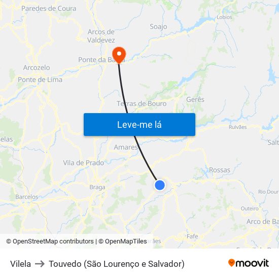 Vilela to Touvedo (São Lourenço e Salvador) map