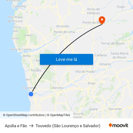 Apúlia e Fão to Touvedo (São Lourenço e Salvador) map