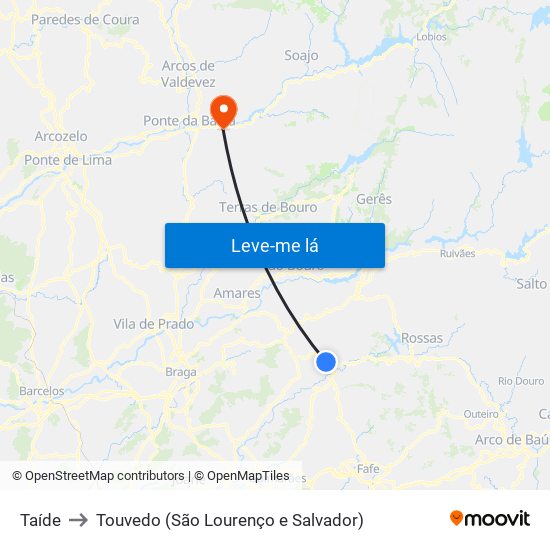 Taíde to Touvedo (São Lourenço e Salvador) map