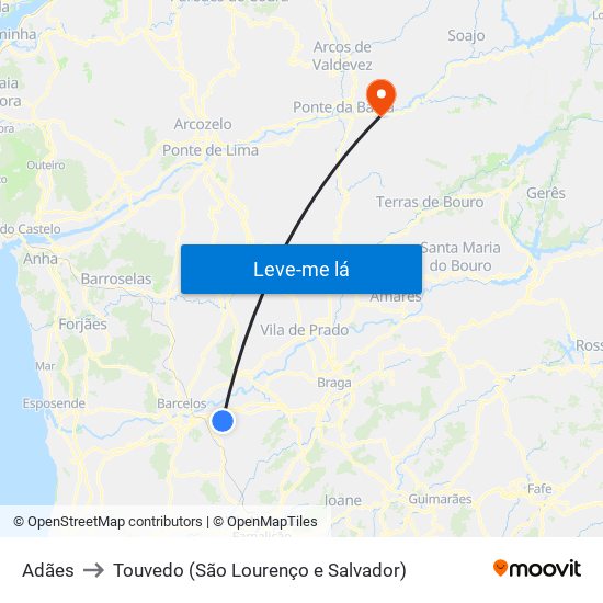 Adães to Touvedo (São Lourenço e Salvador) map