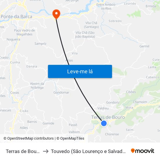 Terras de Bouro to Touvedo (São Lourenço e Salvador) map