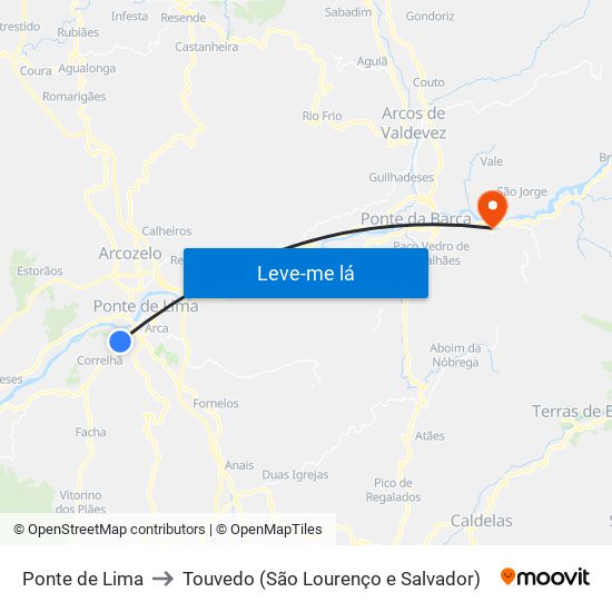Ponte de Lima to Touvedo (São Lourenço e Salvador) map