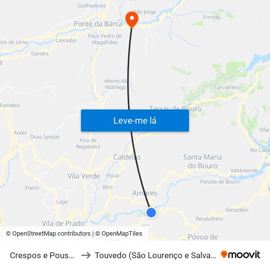 Crespos e Pousada to Touvedo (São Lourenço e Salvador) map