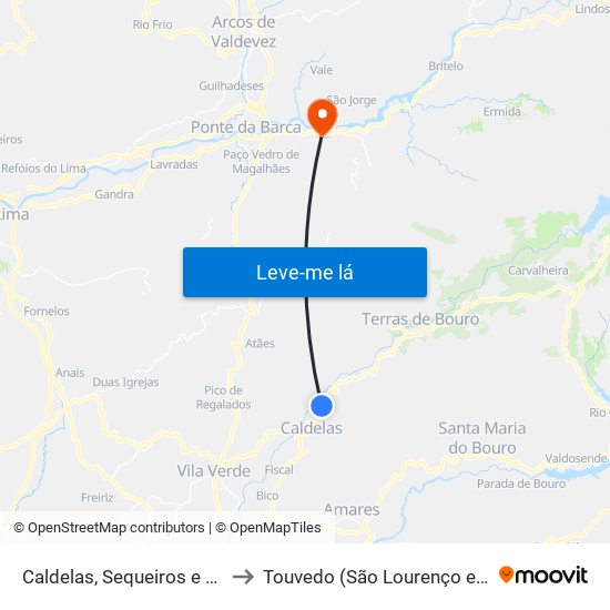 Caldelas, Sequeiros e Paranhos to Touvedo (São Lourenço e Salvador) map