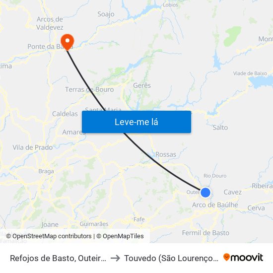 Refojos de Basto, Outeiro e Painzela to Touvedo (São Lourenço e Salvador) map